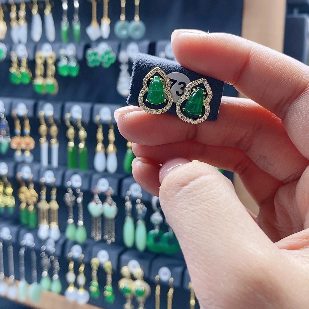 玛瑙/玉髓银S925镀金镶嵌耳钉73