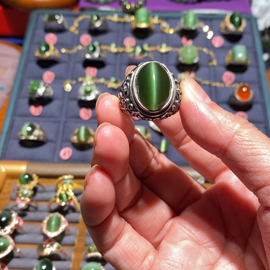一***树和田玉（碧玉）银S925镶嵌戒指