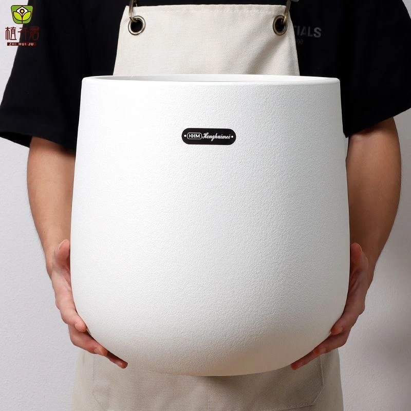 欧式高颜值带滑轮托盘树脂花盆简约百搭客厅民宿绿植大花盆