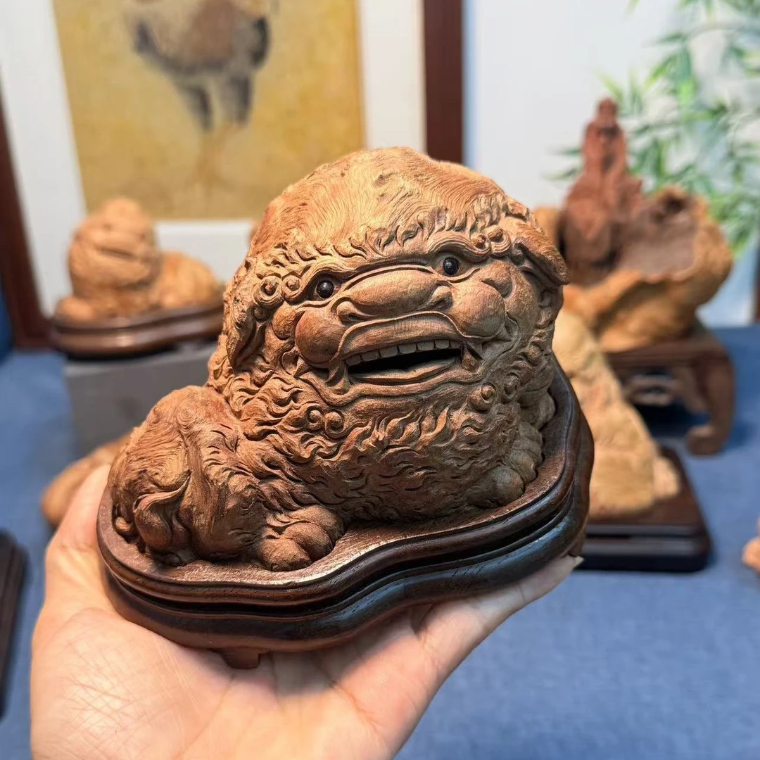 荔枝木纯手工巧雕狻猊香炉，文房茶空间雅器赏玩