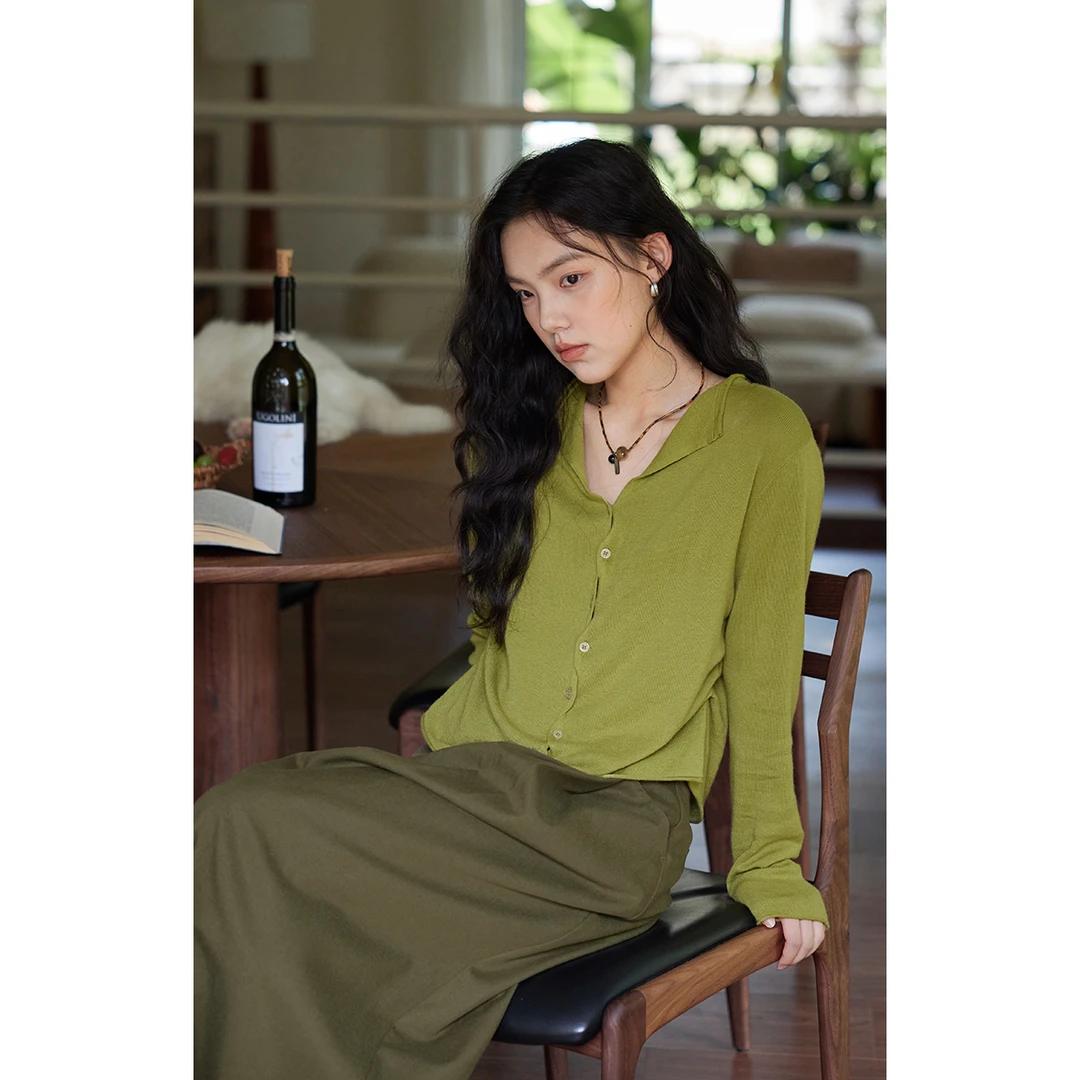 solighter 法式翻领长袖针织开衫女秋季5I0808M16X2