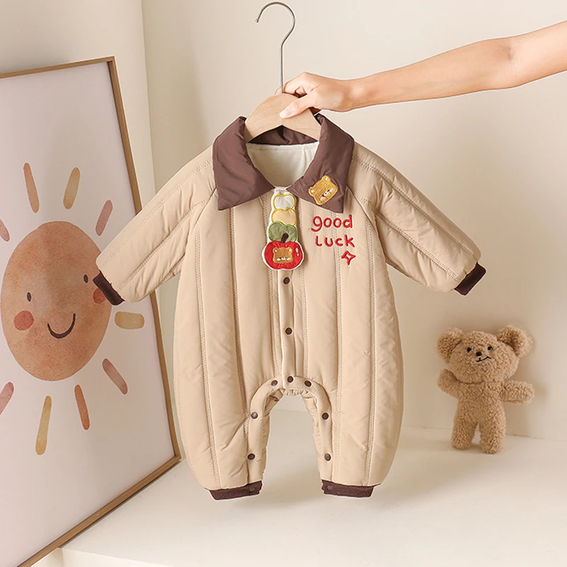 婴儿衣服秋冬装新款男宝宝夹棉加绒连体衣秋冬季棉袄外穿哈衣爬服