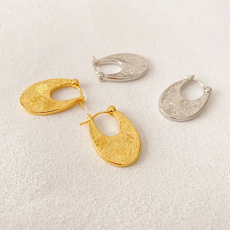 铜合金耳饰 ABOA同款U形刻面纹理简约轻奢耳环铜镀真金小众设计