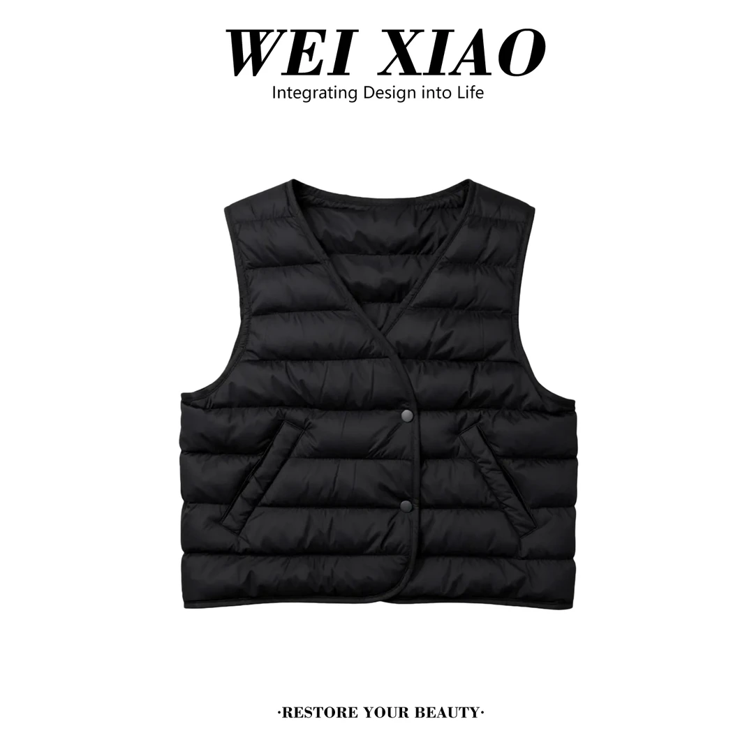 时尚洋气V领高级排骨马甲外套2025冬季新款休闲显瘦保暖马夹上衣