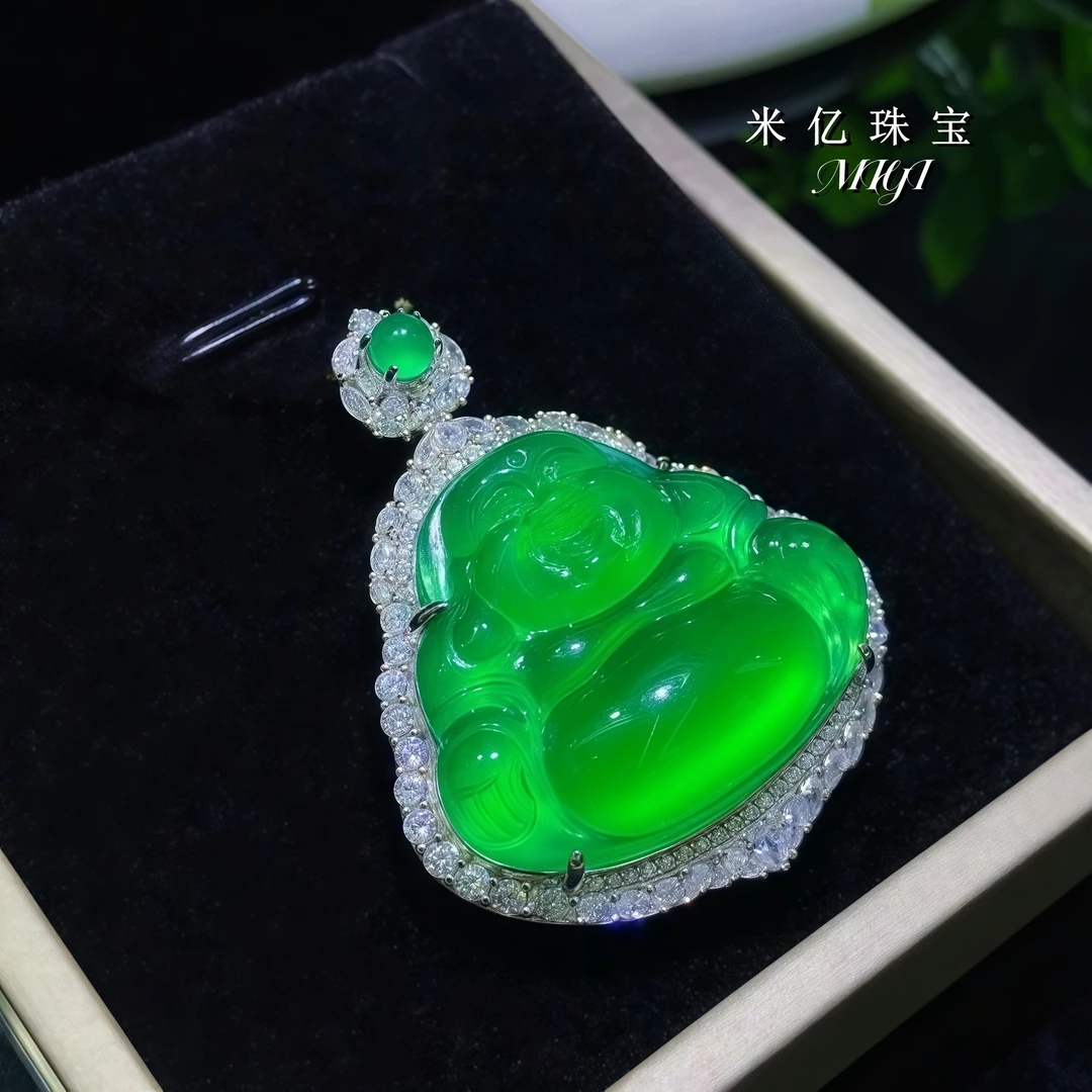 【MIYI】天然玉髓佛公玉坠阳绿大肚佛坠子弥勒佛挂男女玛瑙玉髓吊坠