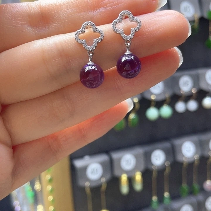 水晶耳饰银S925镶嵌