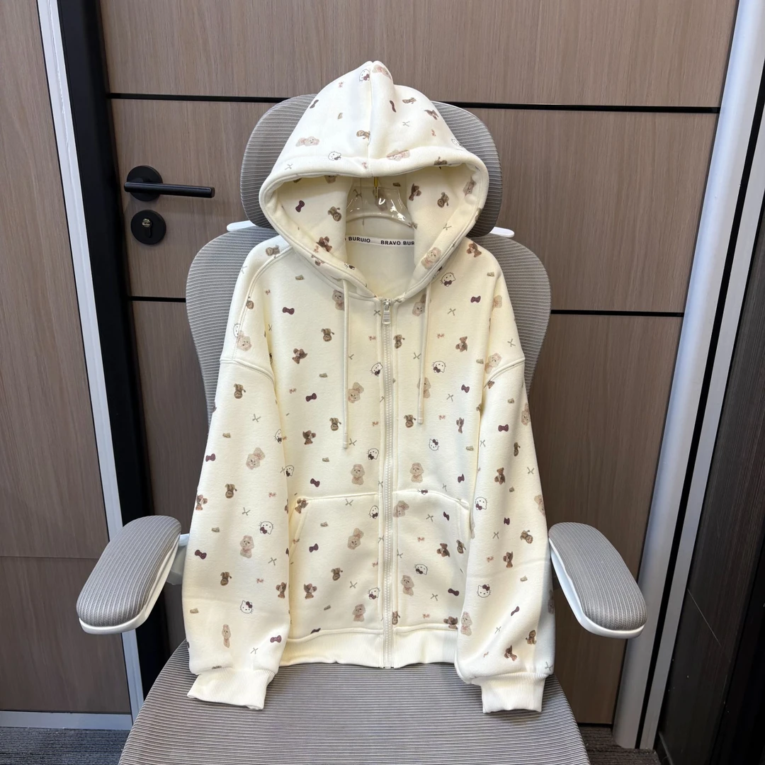 冬款韩系凯蒂小熊满印加绒女童连帽外套  F285 285 R