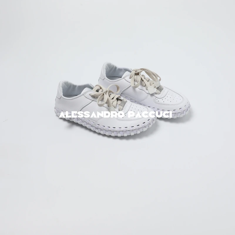 AP洛哥52093XY【编织无胶鞋】牛皮系带白色手工缝底时尚休闲鞋