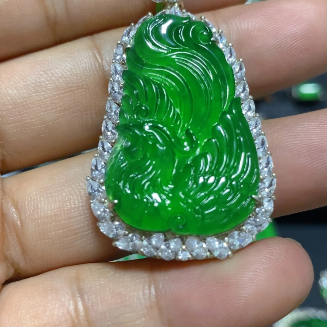 吊坠(不含链)银S925镶嵌翡翠30