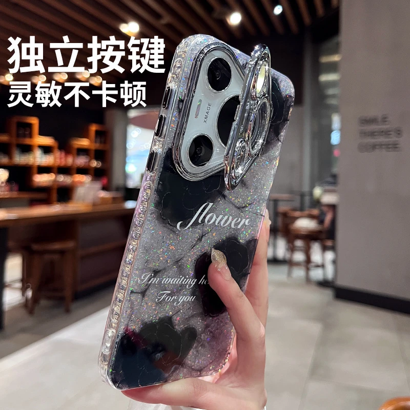 高颜值水墨玫瑰适用华为mate70手机壳新款女mate70pro镜头全包mat