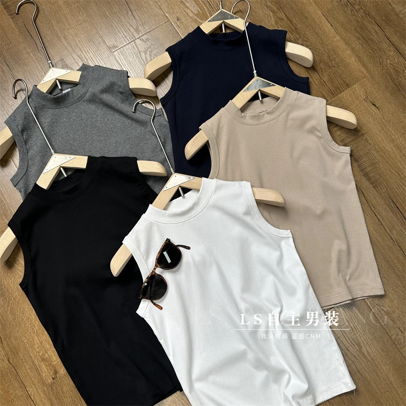 信我~一定来~透气新疆棉简约利落小圆领无袖棉质T恤女夏百搭气质