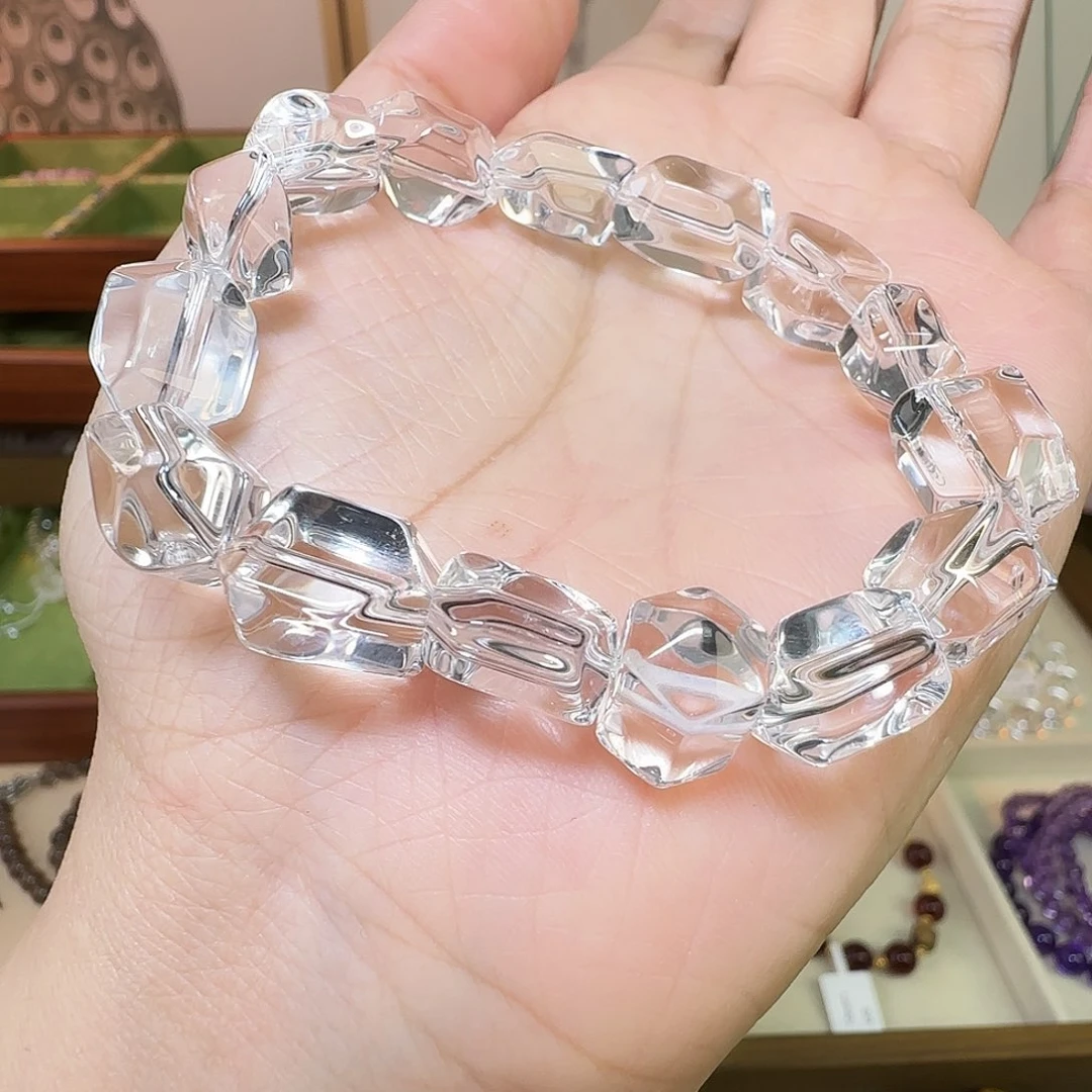 方***勇未镶嵌水晶手链天然白水晶全净体单圈