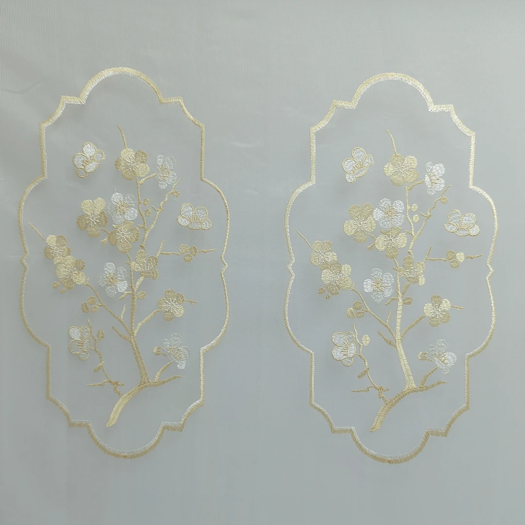 01209 窗帘纱挂钩款成品刺绣清新防晒窗纱宽6米高2.7米免费对开