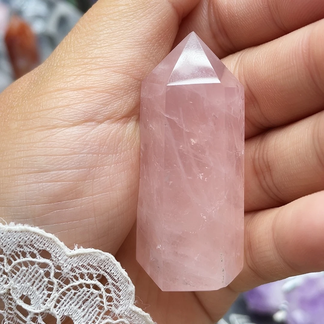 珠宝半成品水晶未镶嵌15粉晶柱子