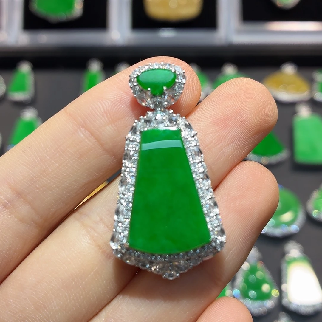 翡翠18K金镶嵌吊坠(不含链)翡翠