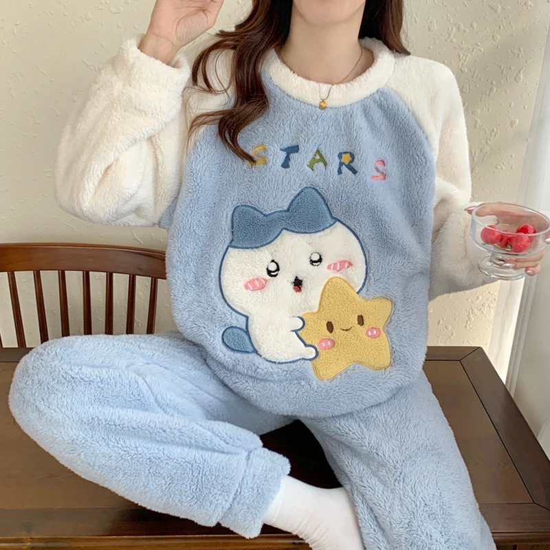 女大童睡衣秋冬季珊瑚绒加绒加厚卡通高中初中学生15岁女孩家居服