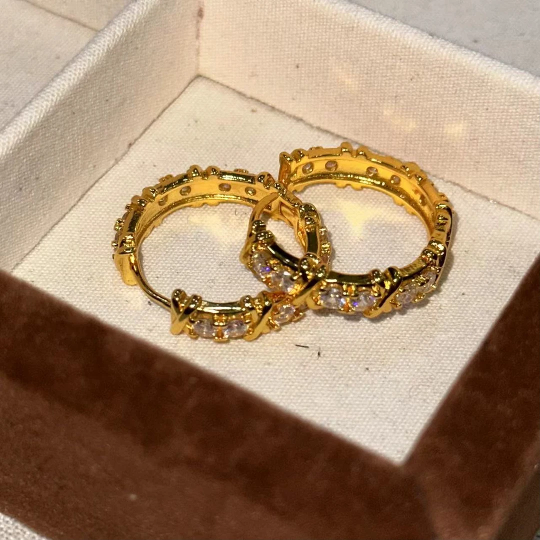 铜合金耳饰 新中式复古交叉耳扣-4090