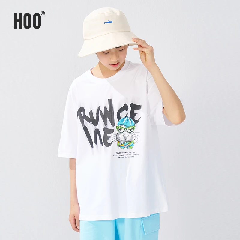 HOO夏季男童短袖休闲圆领潮牌高品质中大童T恤卡通风潮半袖4839