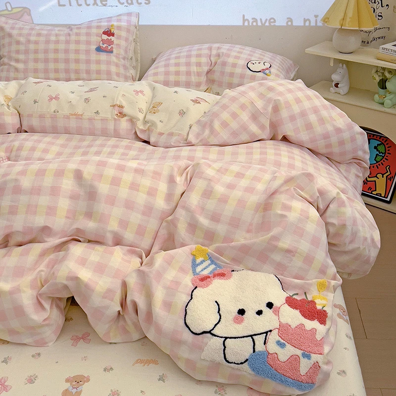 芊禾梦 蛋糕狗狗 全棉纯棉四件套三件套学生宿舍卡通可爱风！
