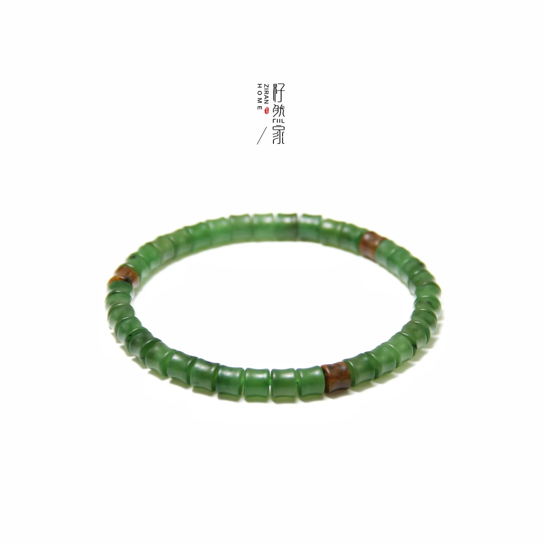 天然和田玉老坑红皮碧玉6mm竹节手串老油料小众百搭节节高升手链
