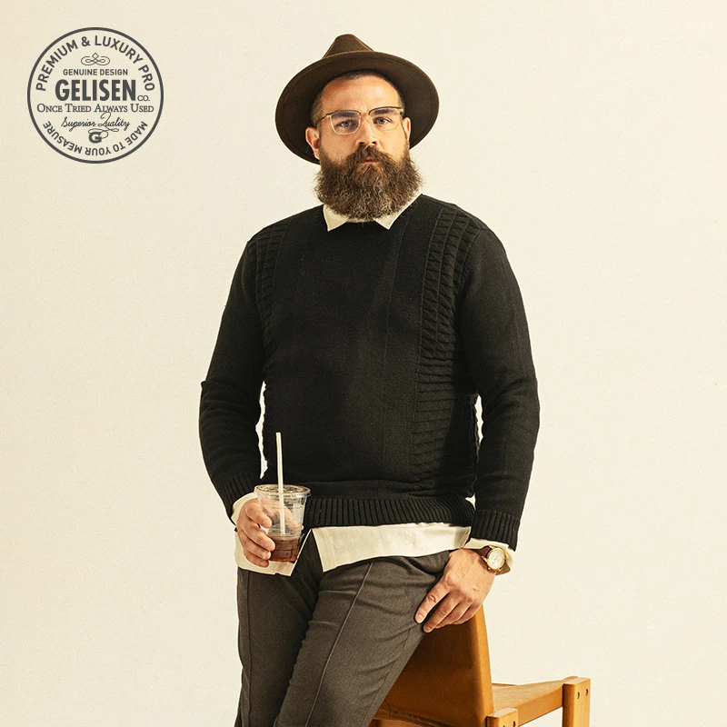 GELISEN格里森男士基础款毛衣秋冬保暖针织衫休闲宽松圆领打底衫