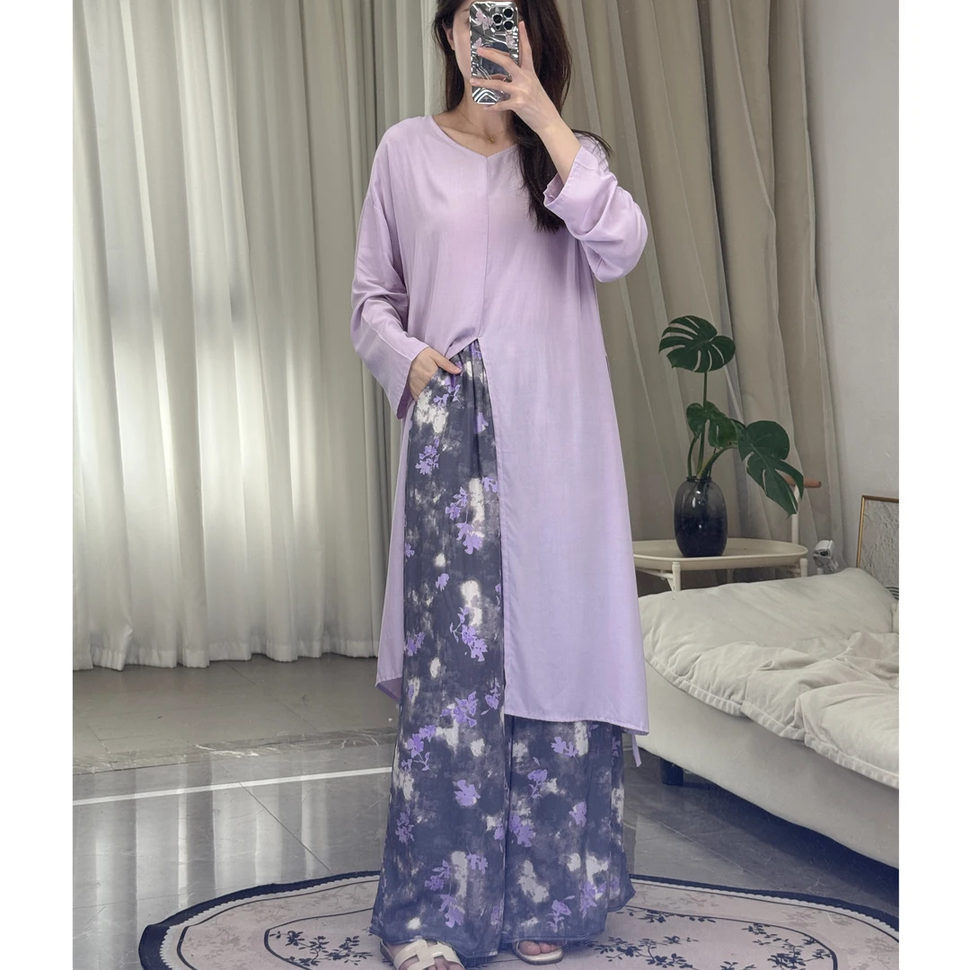 2025新款棉绸套装中长款裙裤双口袋显瘦宽松