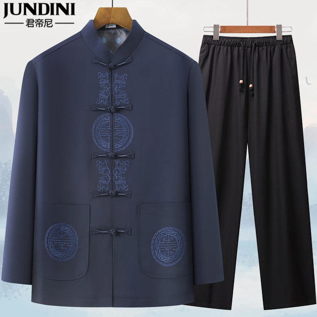 唐装男中国风春季长袖中老年人休闲套装爸爸装中式宴会服爷爷衣服