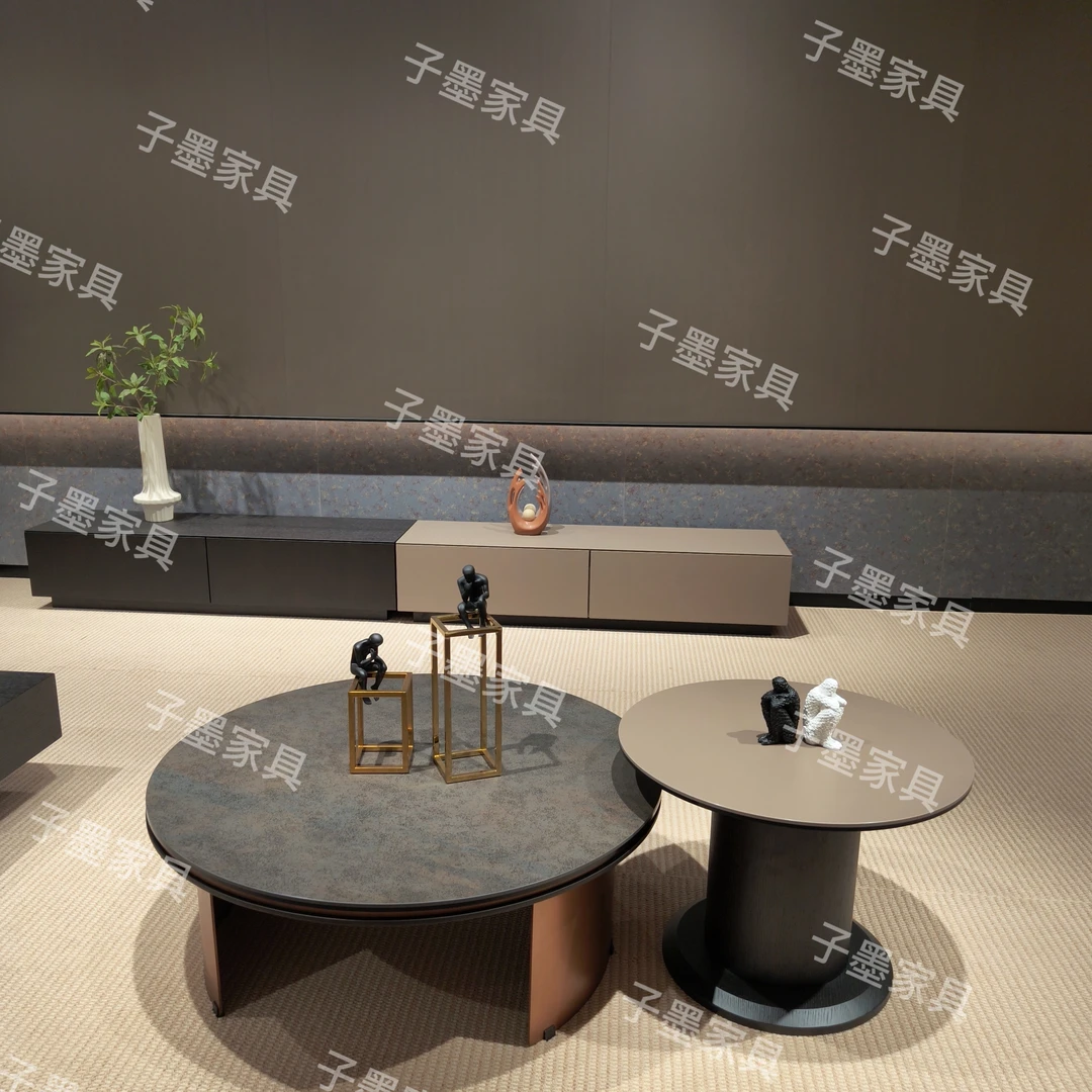 中古风茶几简约意式轻奢客厅家用小户型圆形极简高级感边几