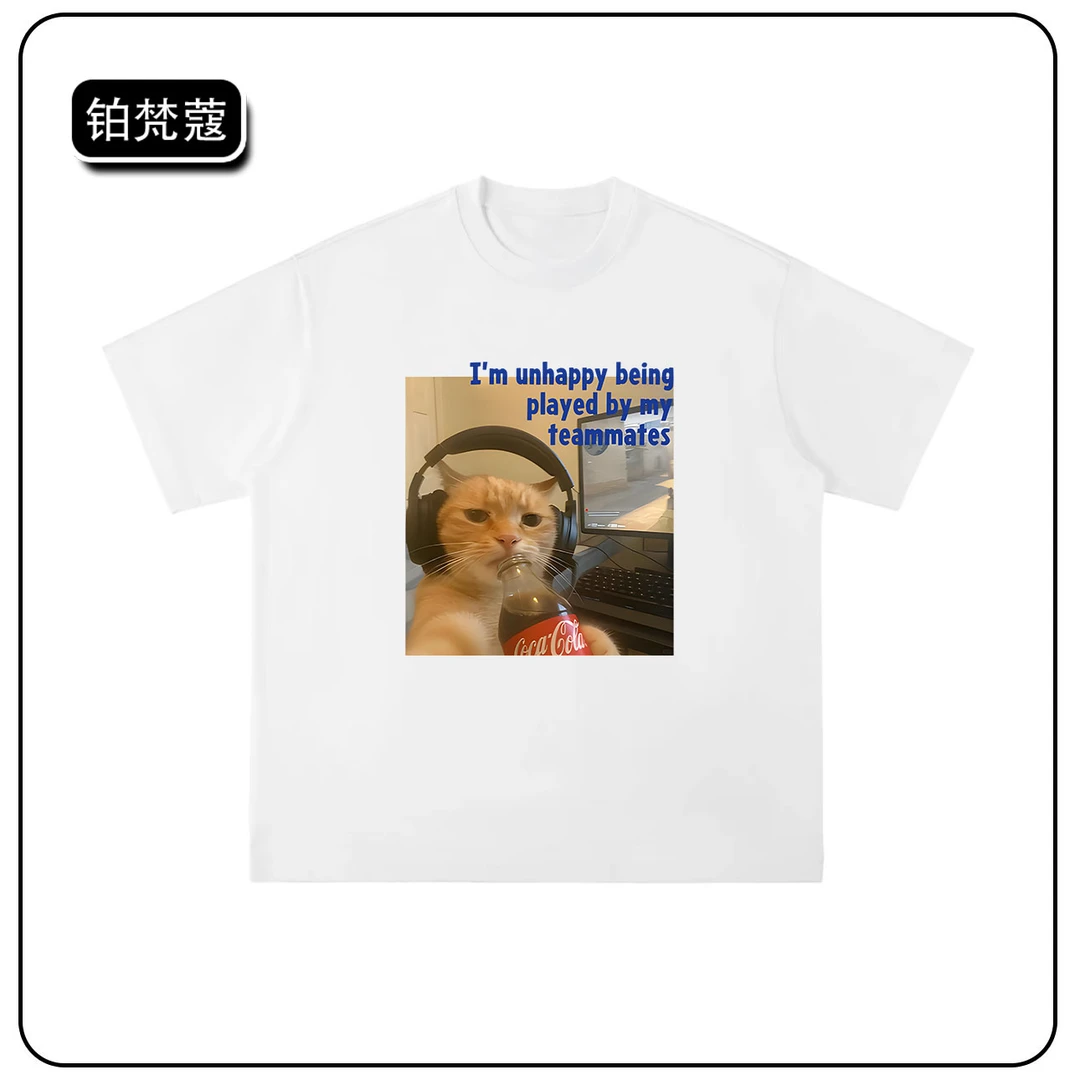 铂梵蔻印花大码夏季宽松美式潮T恤圆领上衣短袖男士痞帅纯棉休闲