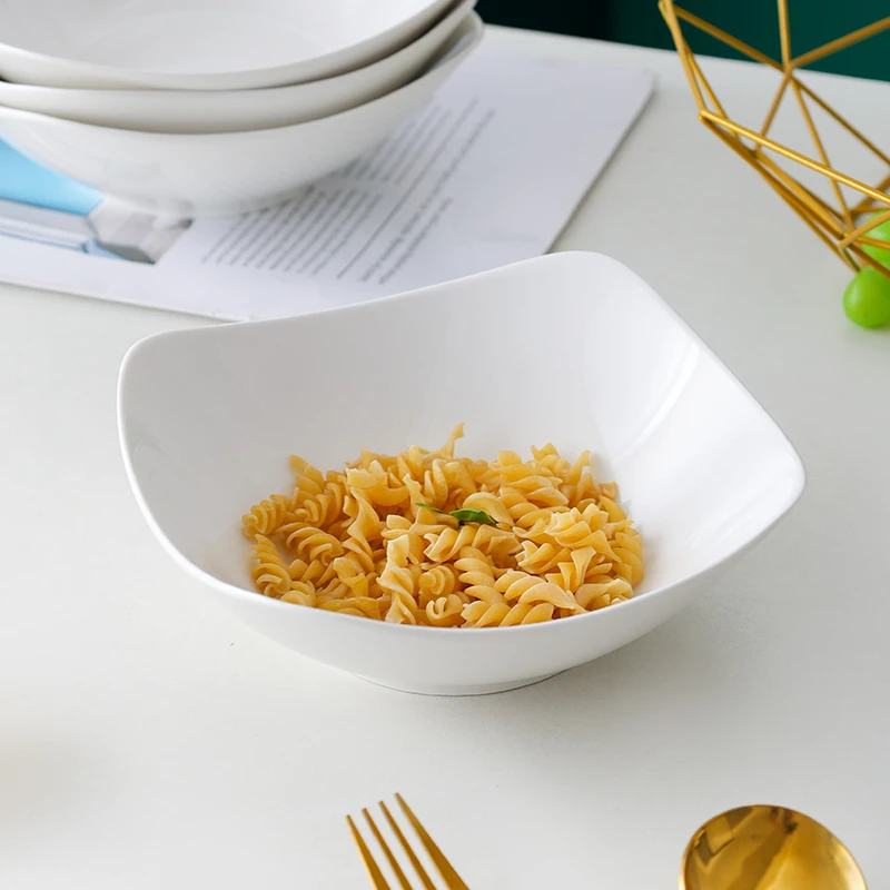 简约陶瓷翘脚碗网红凉菜汤碗沙拉碗盘北欧ins风四角盘子创意菜盘