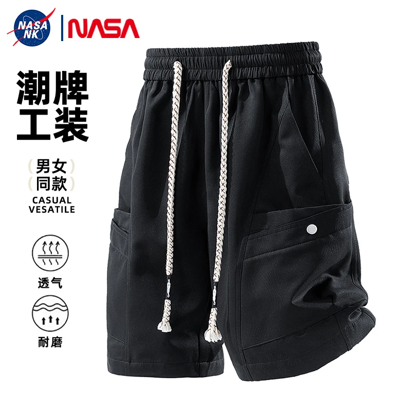 NASA联名工装短裤男款夏季2025新款美式复古五分裤休闲运动中裤子