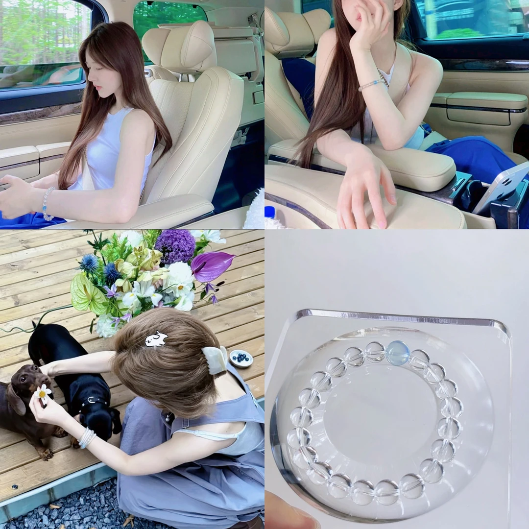 露思同款天然水晶手串白水晶加海蓝宝手串水头足