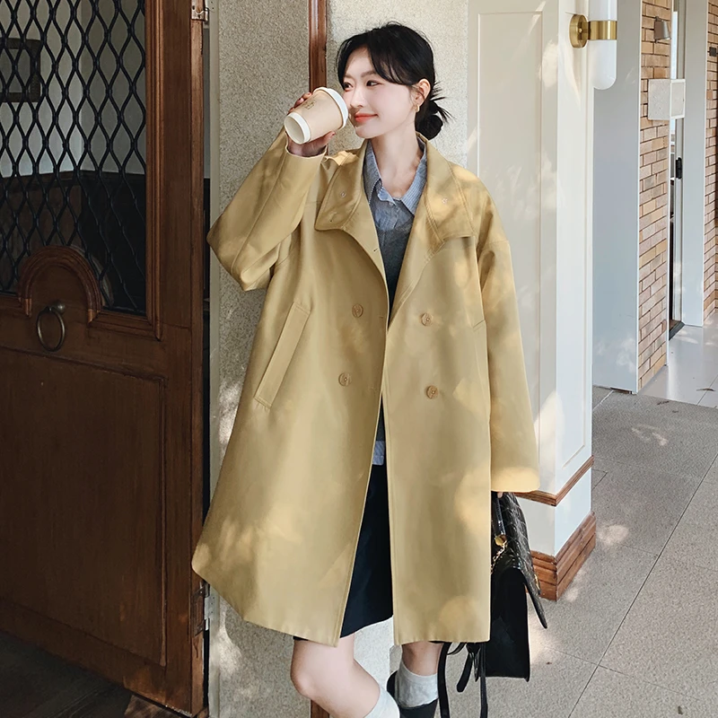 卡其色英伦风中长款风衣外套女2025春秋新款宽松休闲气质大衣