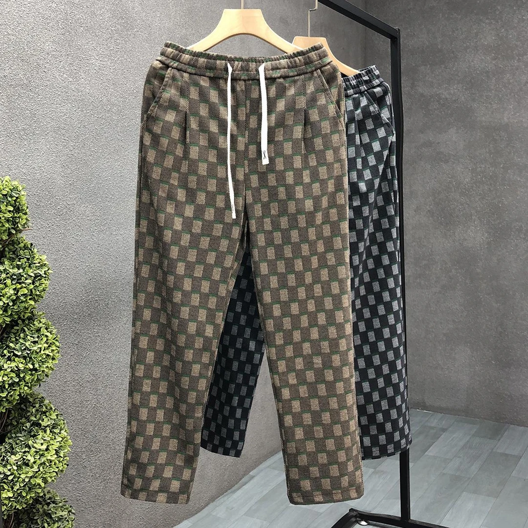 专柜品质轻奢格子休闲裤男春秋直筒裤子2024秋季新款男士青年长裤