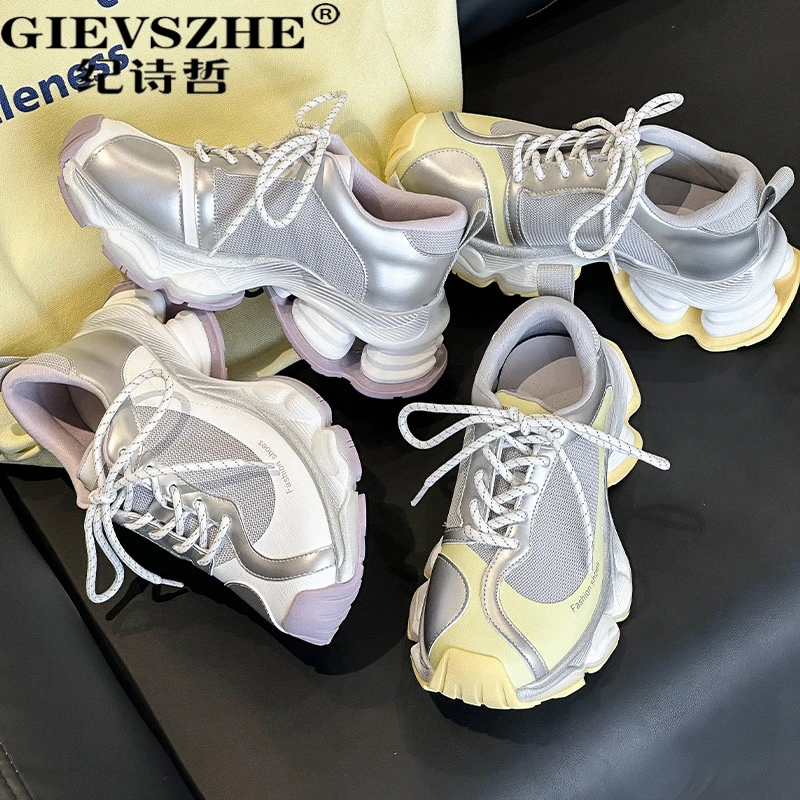 纪诗哲厚底老爹鞋女2025新款透气网面鞋小个子增高休闲百搭运动鞋