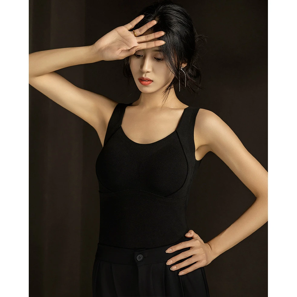 2024秋冬新款打底保暖背心无痕裁剪固定杯双面双色磨毛