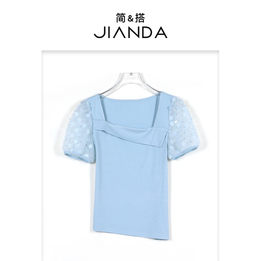 简&搭【千屿Sheila】蕾丝袖T恤252-TX/0411-1101969