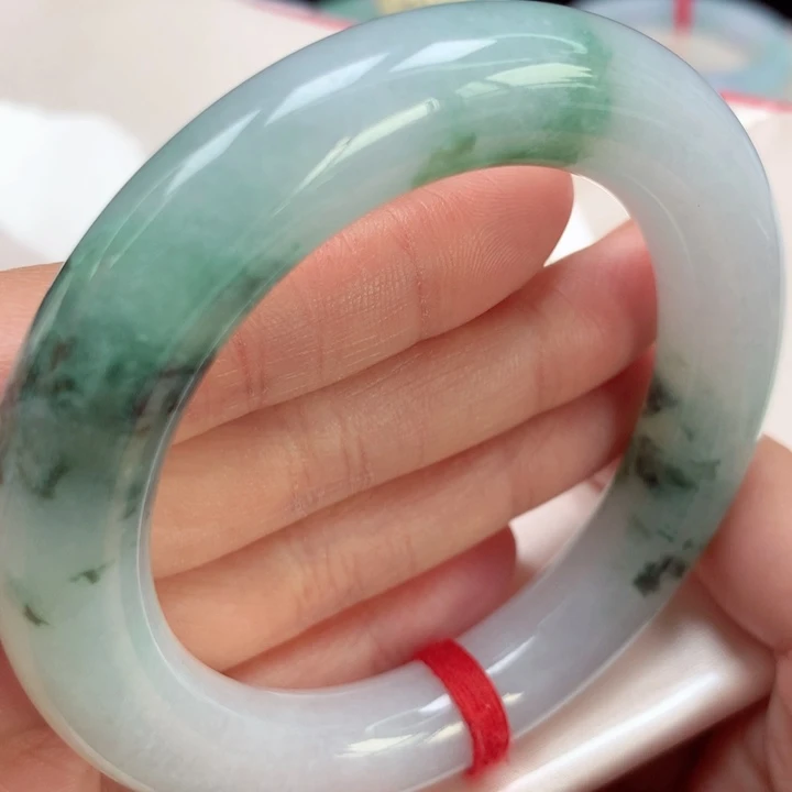 翡翠手镯未镶嵌胖圆水墨画52号