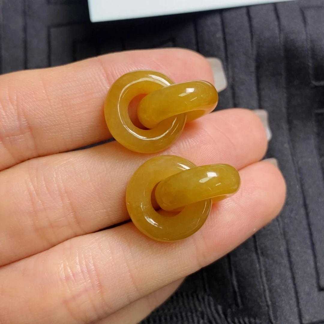 翡翠未镶嵌耳饰满黄翡双环