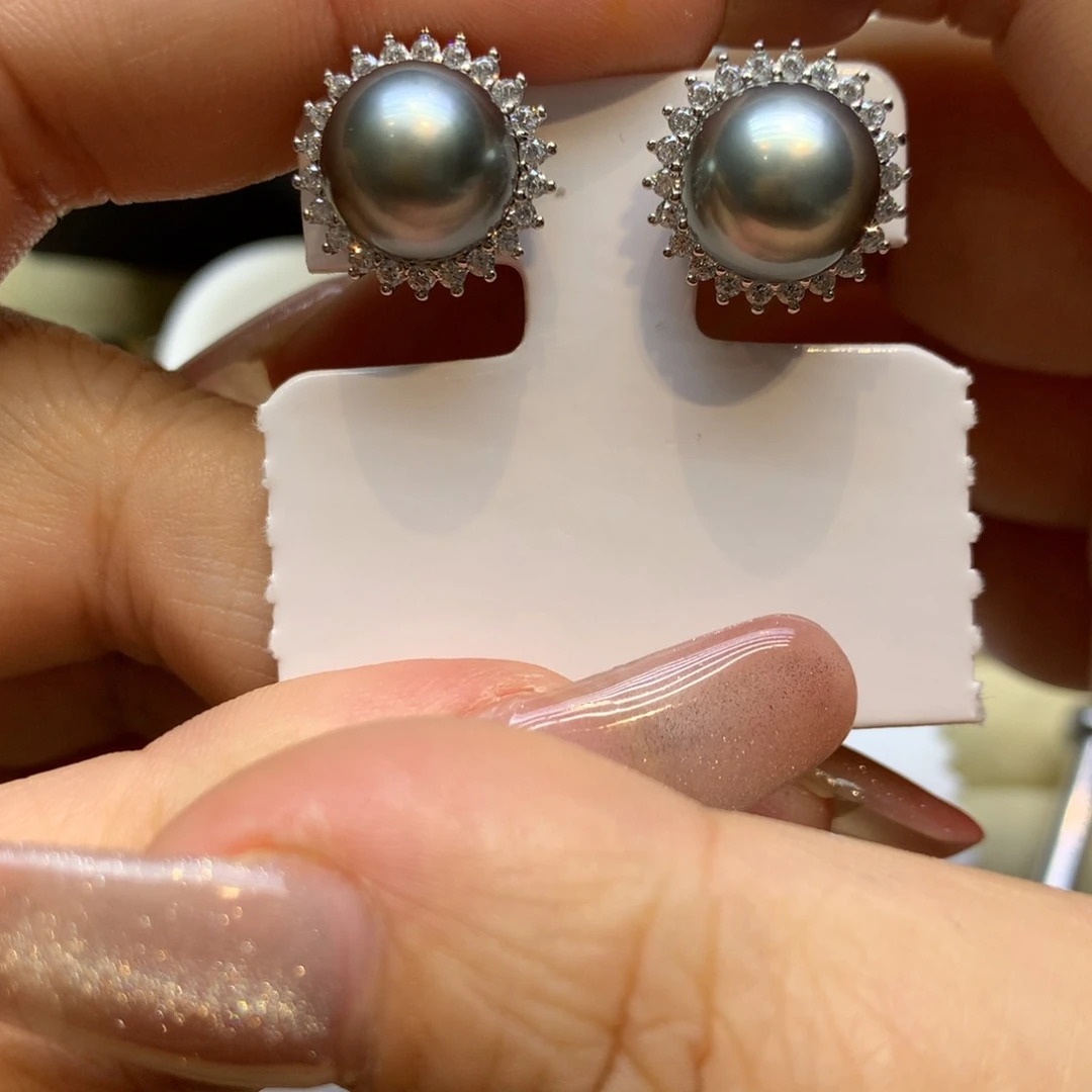 银S925镶嵌耳饰海水珍珠
