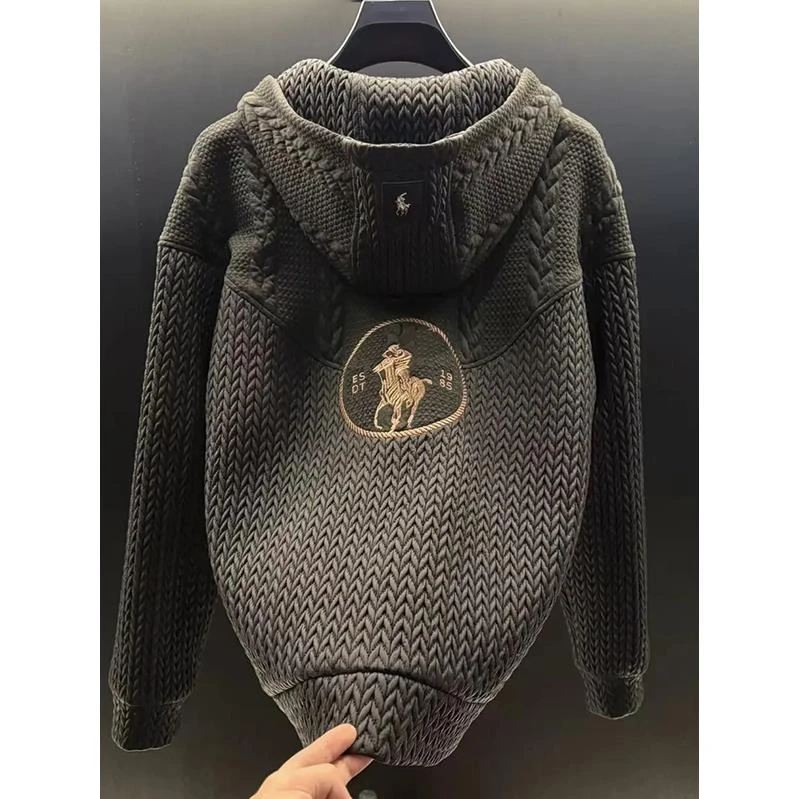 【TQUX官方正品】欧美站定制秋季新品老钱风夹克刺绣纹理连帽外套男