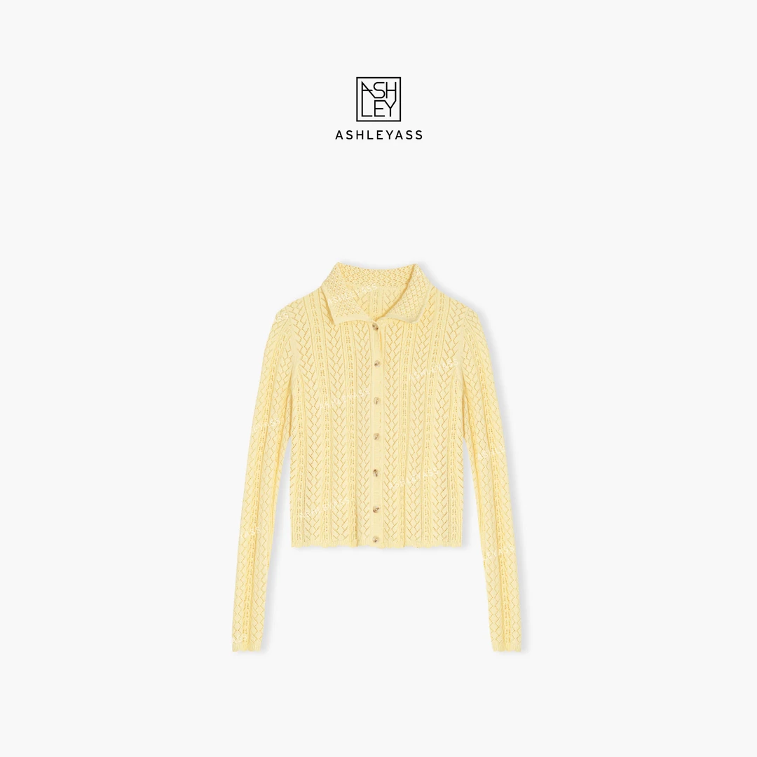 【ASHLEYASS】“油画”麻花小翻领直简袖藏肉显瘦针织衫LSS250280Y