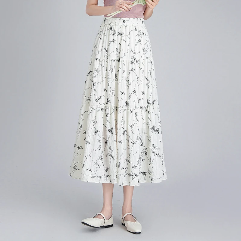 哥弟阿玛施正品2025新款大摆裙女士夏季高腰花色半裙中长碎花A字