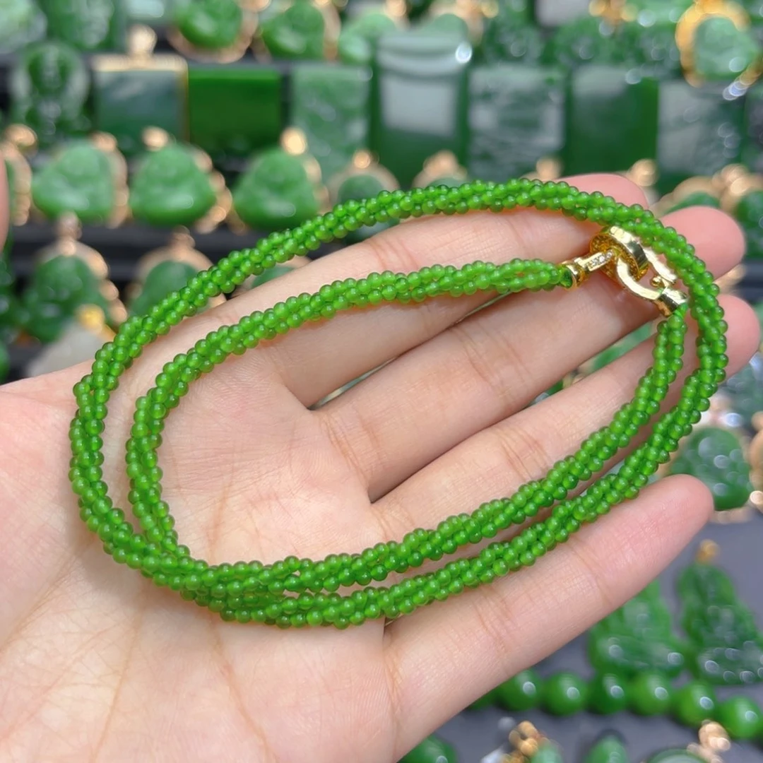 项链未镶嵌和田玉（碧玉）果绿麻花项链