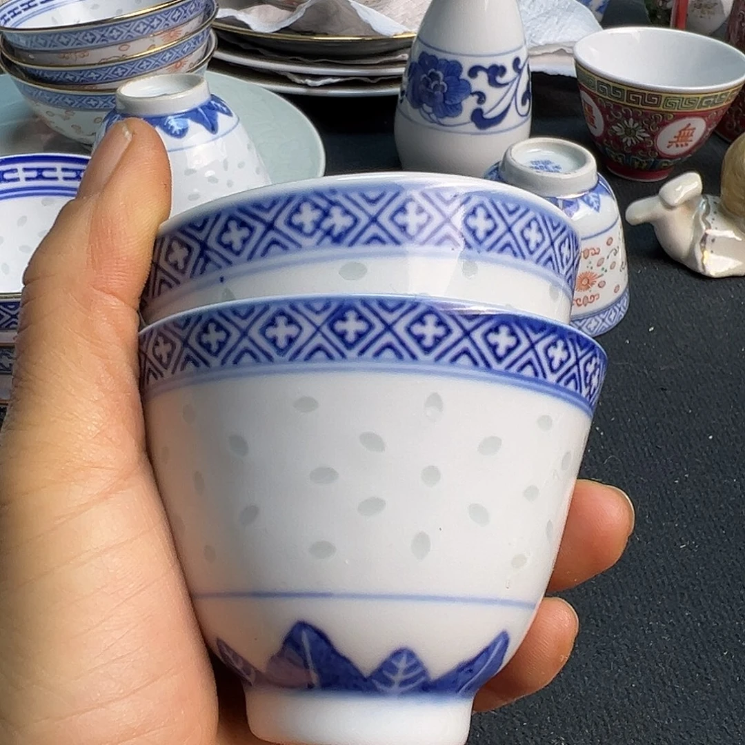 杯景德镇陶瓷青花玲珑二刚杯