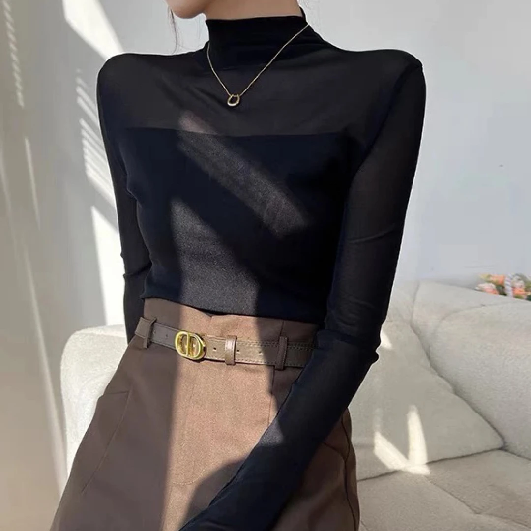 （NO退）半高领纱衣打底衫显瘦