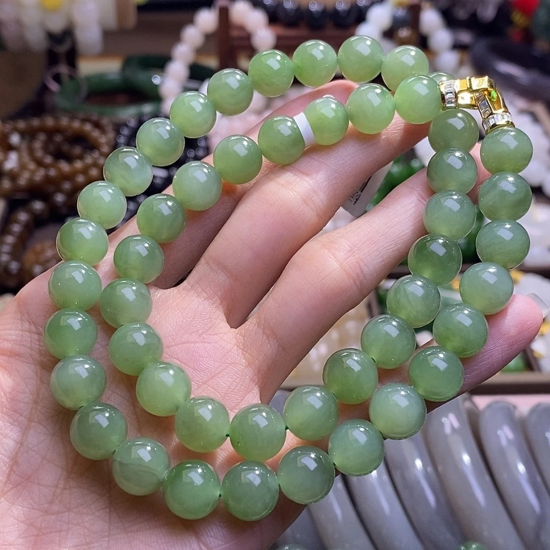 颈饰未镶嵌和田玉碧玉银镶微猫妈妈链9.5Mm