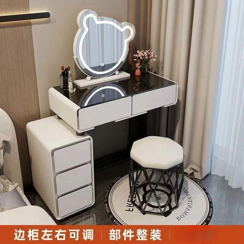 【岩板台面】简约梳妆台奶油风化妆桌小户型现代轻岩板led化妆台