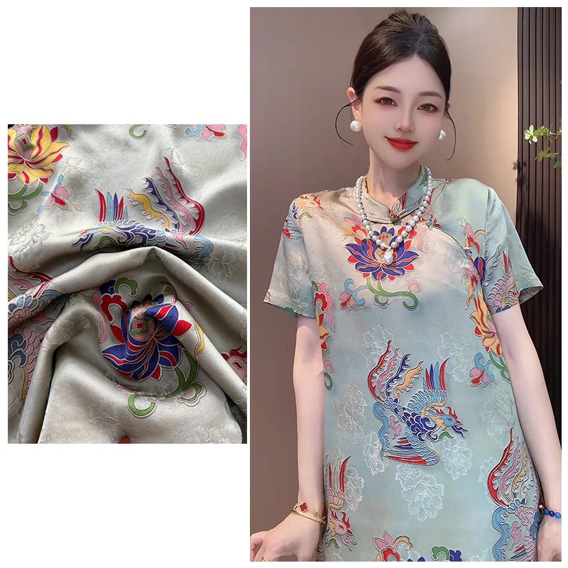 【凤凰宝莲】国风新中式旗袍裙人丝提花复古A字连衣裙短裙裙子女装