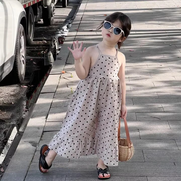 女童吊带连衣裙裤夏季新款韩版宝宝洋气波点裙子儿童公主长裙